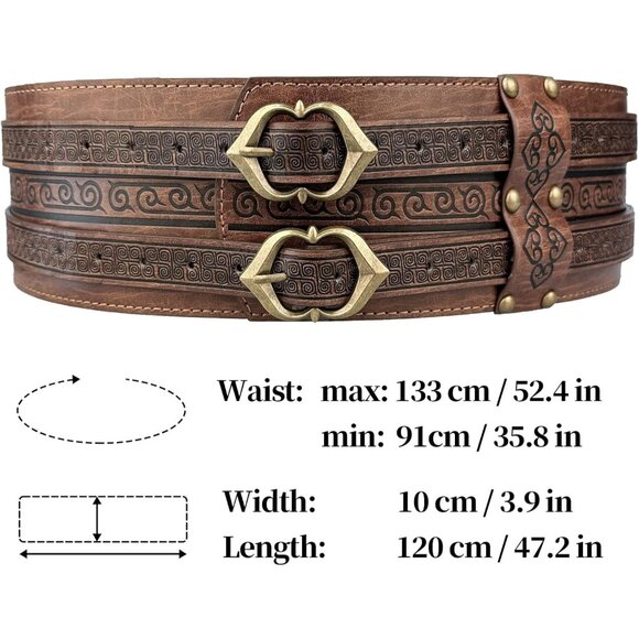 Men's Brown Medieval Faux Leather Armor Belt Knight Corset Belt LARP Halloween - Picture 6 of 6